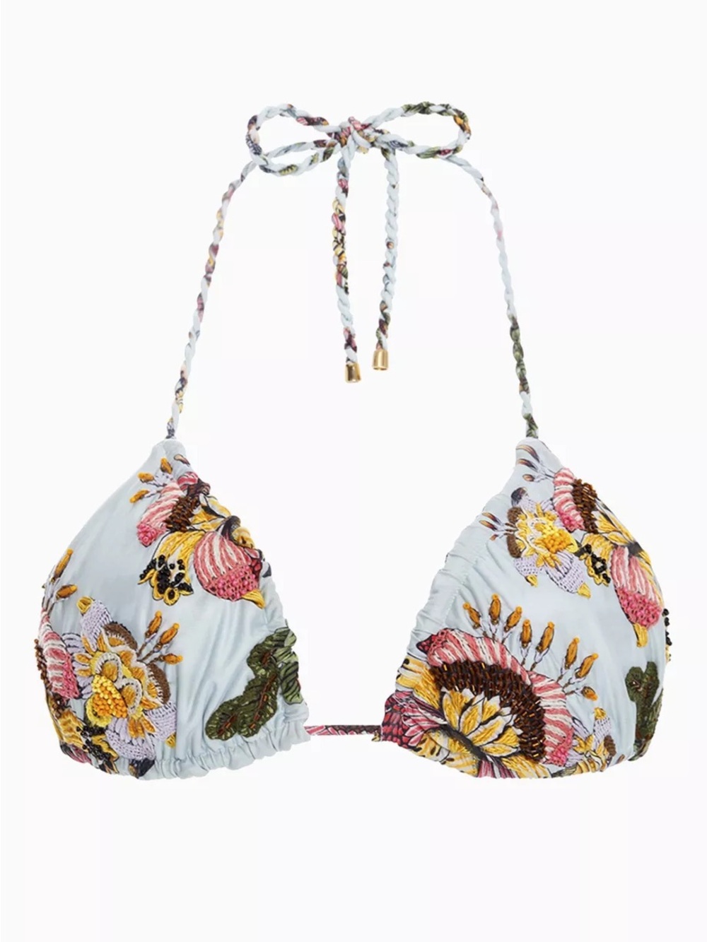 Agua Bendita Valle Varena Embroidered Beaded Triangle Bikini Top Size S